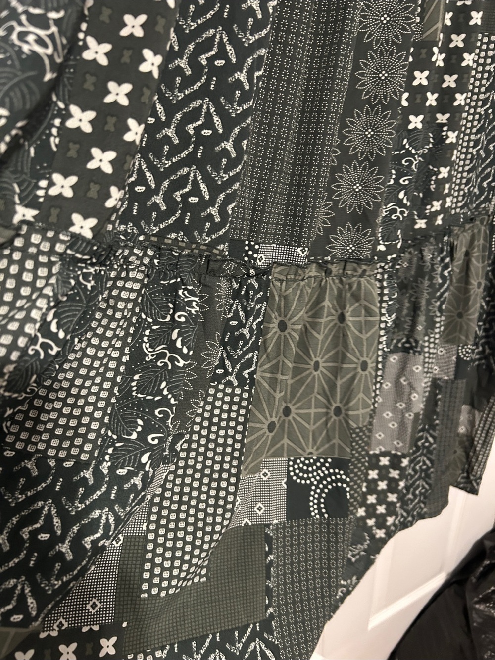 Tiered Patchwork Maxi Skirt - Dark Green - Picture 3 of 5